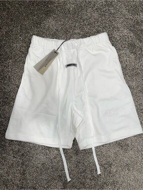 Essentials Men's White Athletic Sweat Shorts with Embroidered Logo